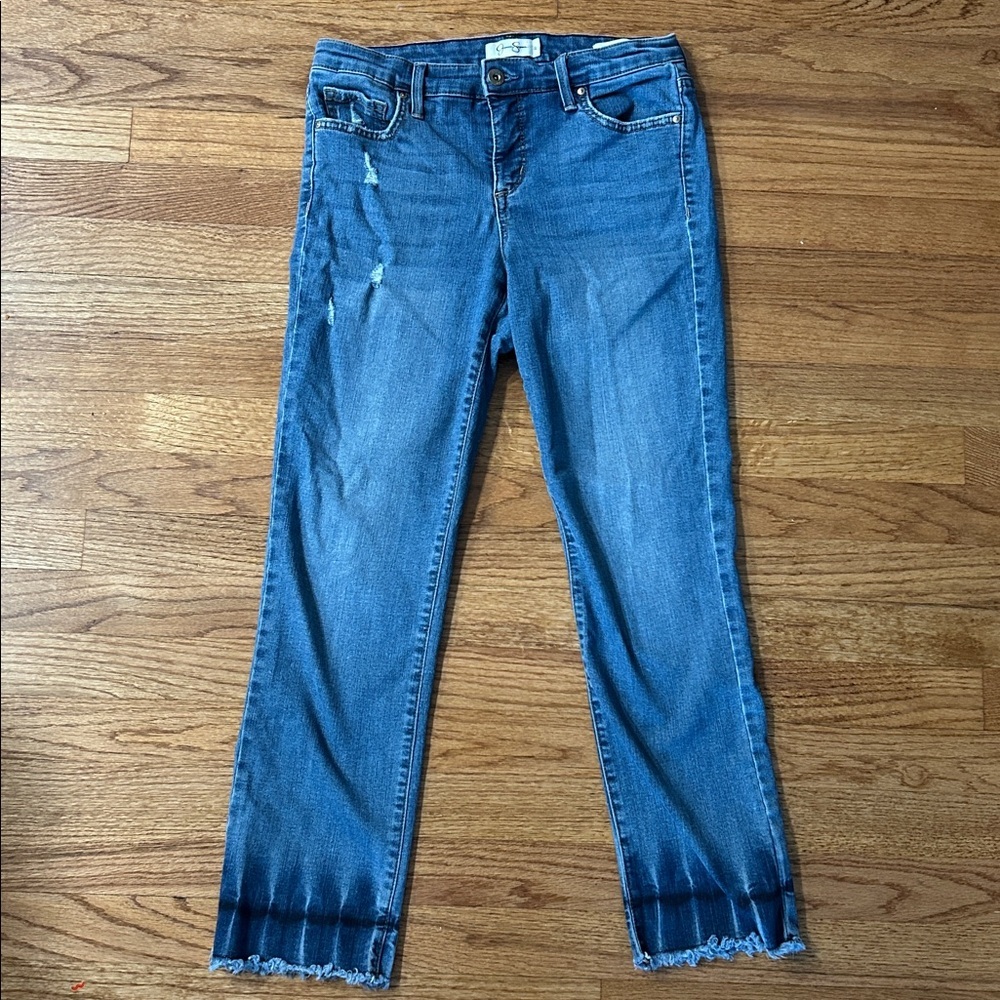 Jessica Simpson Arrow Straight Blue Distressed Ankle Jeans size 27